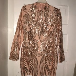 sequin long sleeve rose gold dress